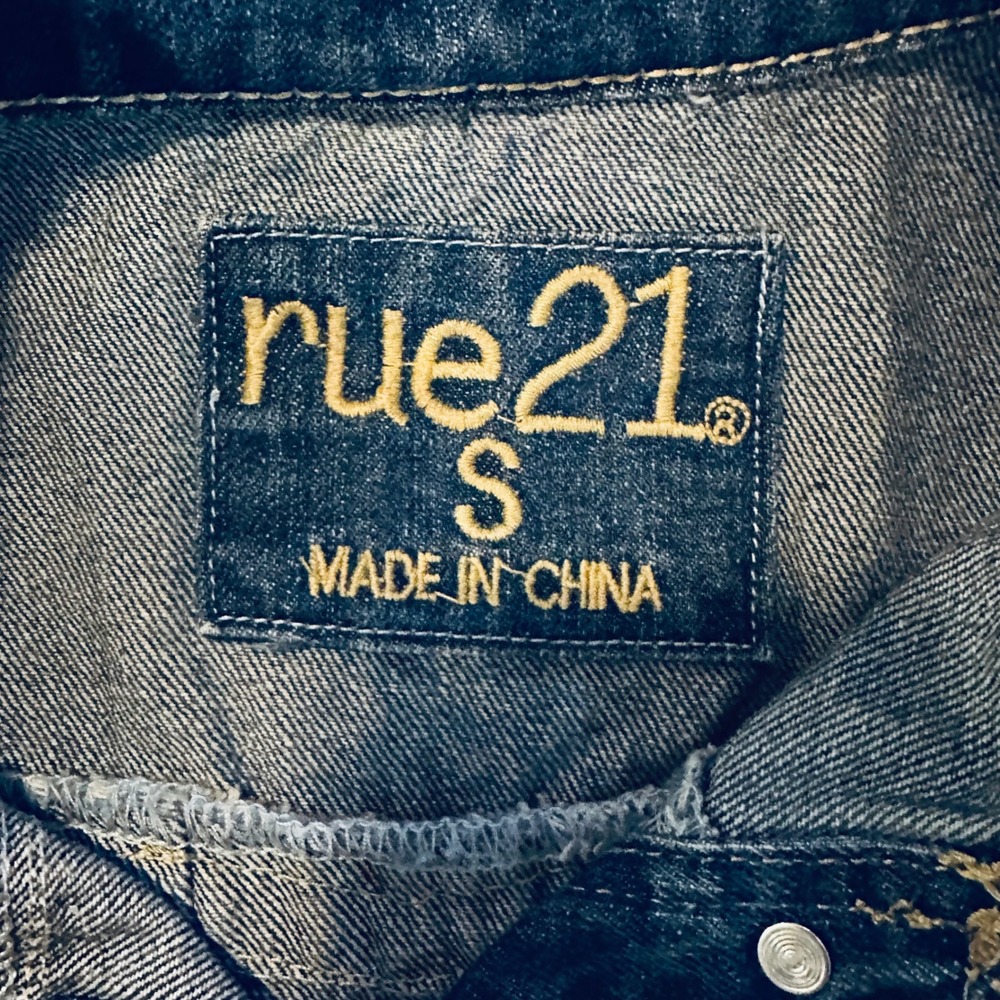 Rue 21 Y2K Cropped Denim Jacket Distressed Frayed Hem Blue Women's Size Small - Picture 5 of 8